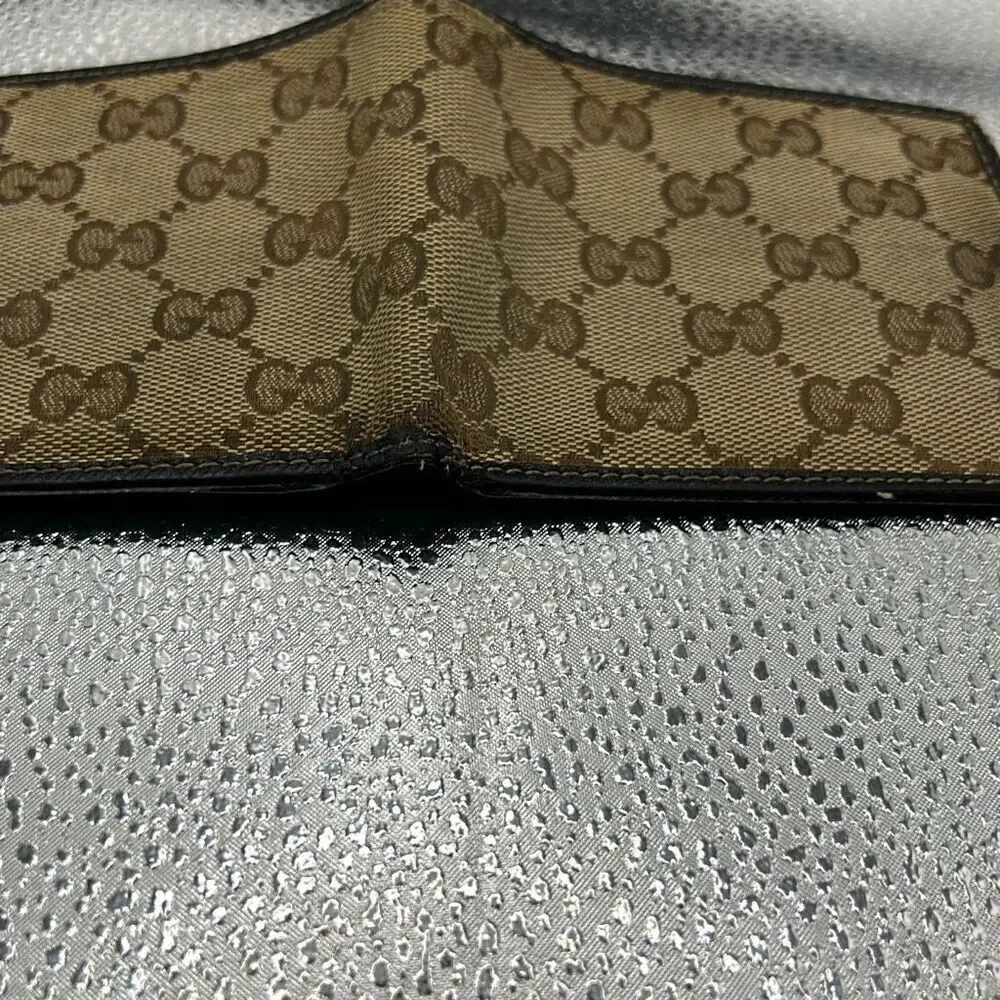 Gucci GG Monogram Bifold Wallet Brown Tan Canvas Cardholder Luxury Classic